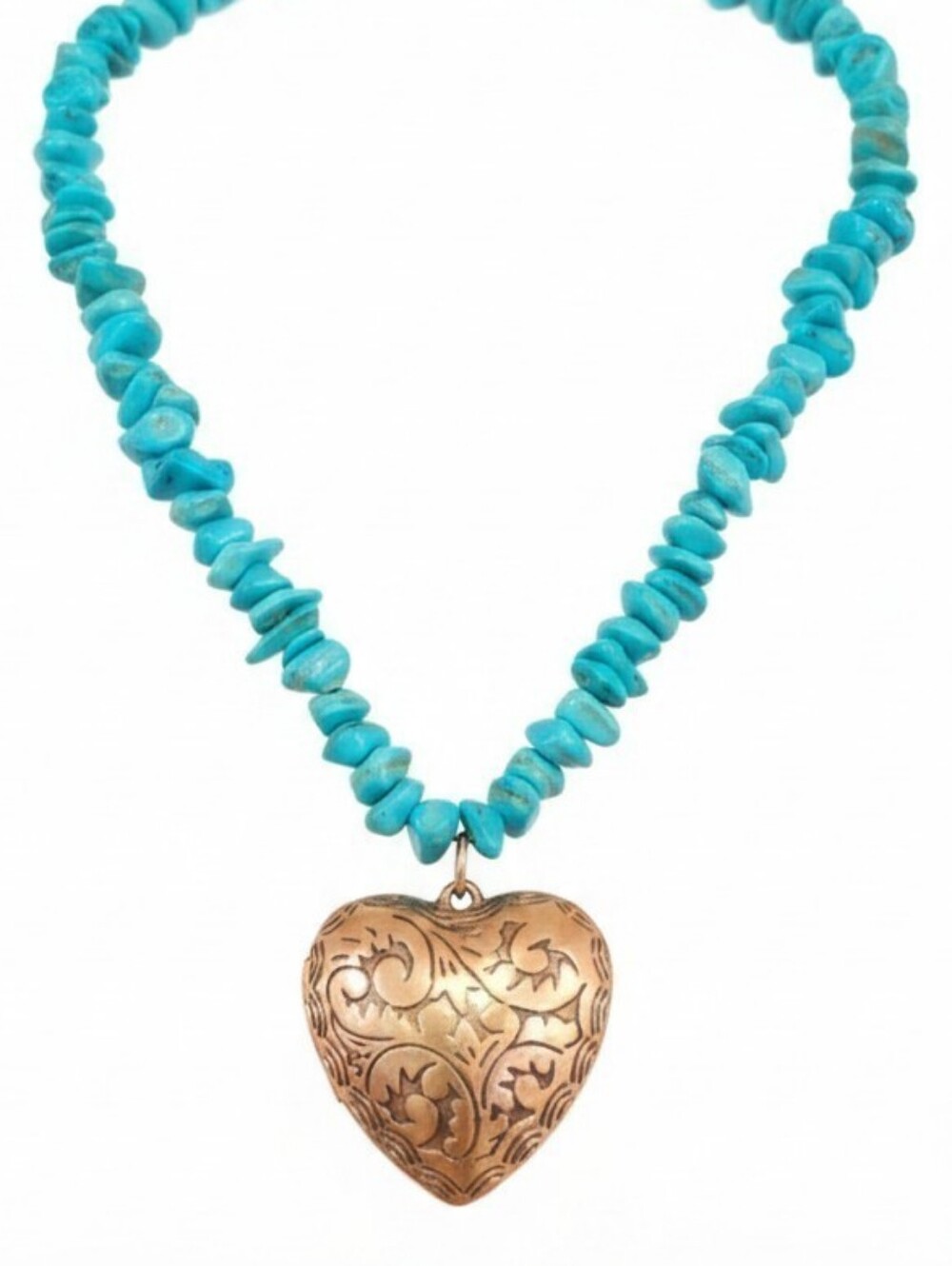 💙▪️ATTERRI▪️ Reconstitited Stone Turquoise Beaded Heart Pendant 16in Necklace